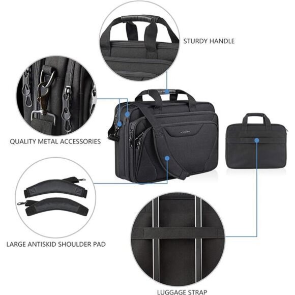 Laptop Bag Premium Computer Briefcase Fits Laptop Expandable Shoulder Messenger - Picture 6 of 7